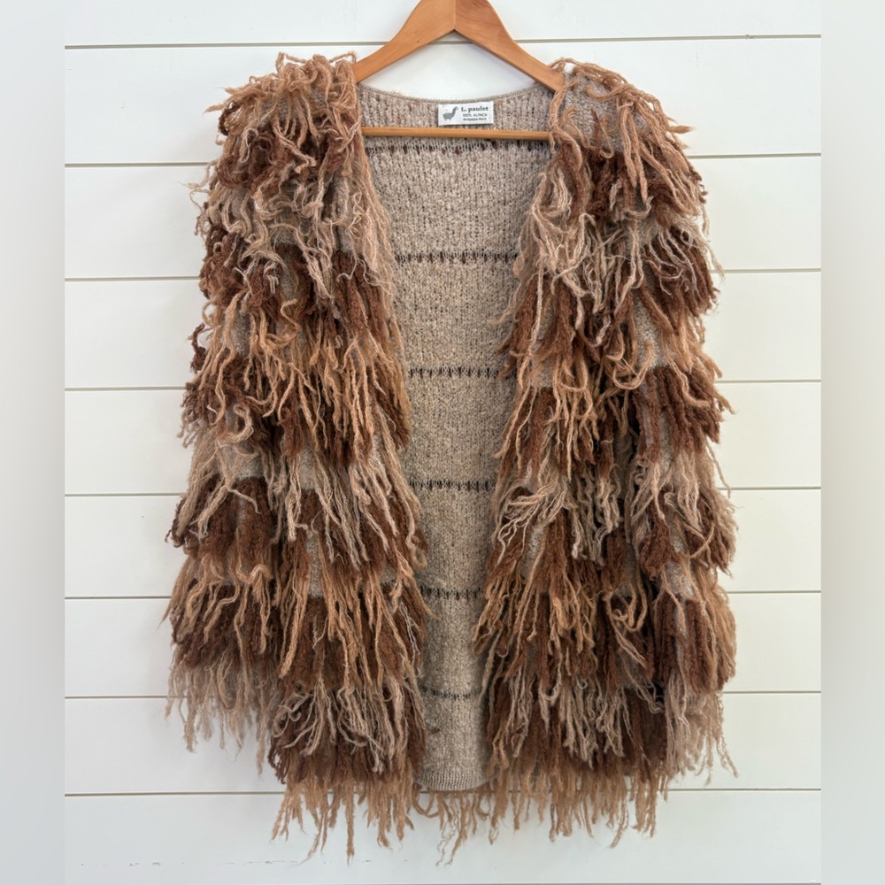 L. paulet 100% Alpaca Shaggy Open Cardigan Sweater - Picture 3 of 14